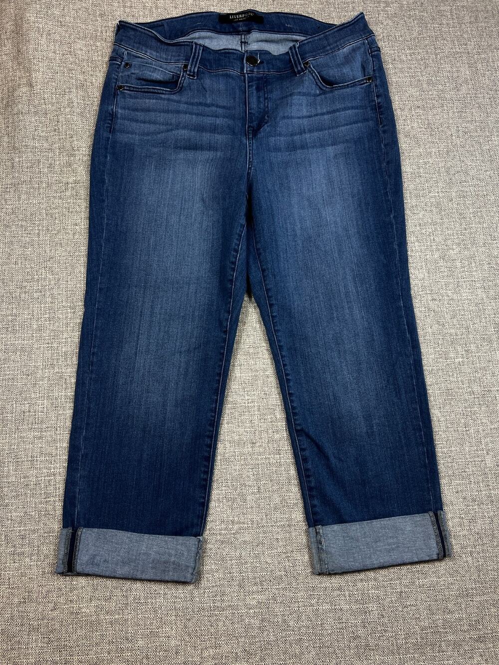 Liverpool Charlie Crop Jeans Women 16W Blue Cuffed Stretch Mid Rise Plus
